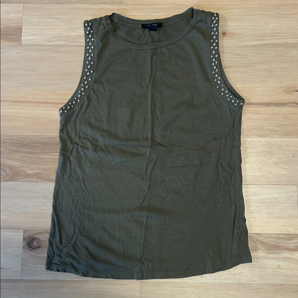 Forever 21 Olive Tank Top with Studded Details